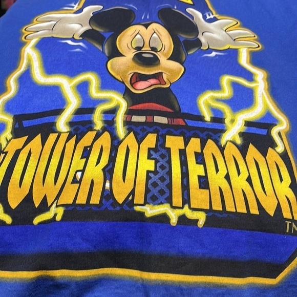 VTG 90s Tower Terror Tee Disney Mickey Mouse T-Shirt Blue Med Twilight Zone - Picture 15 of 16
